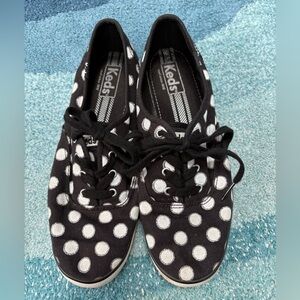 Black Keds with Silver Lined White Polka Dots. Sz 8.